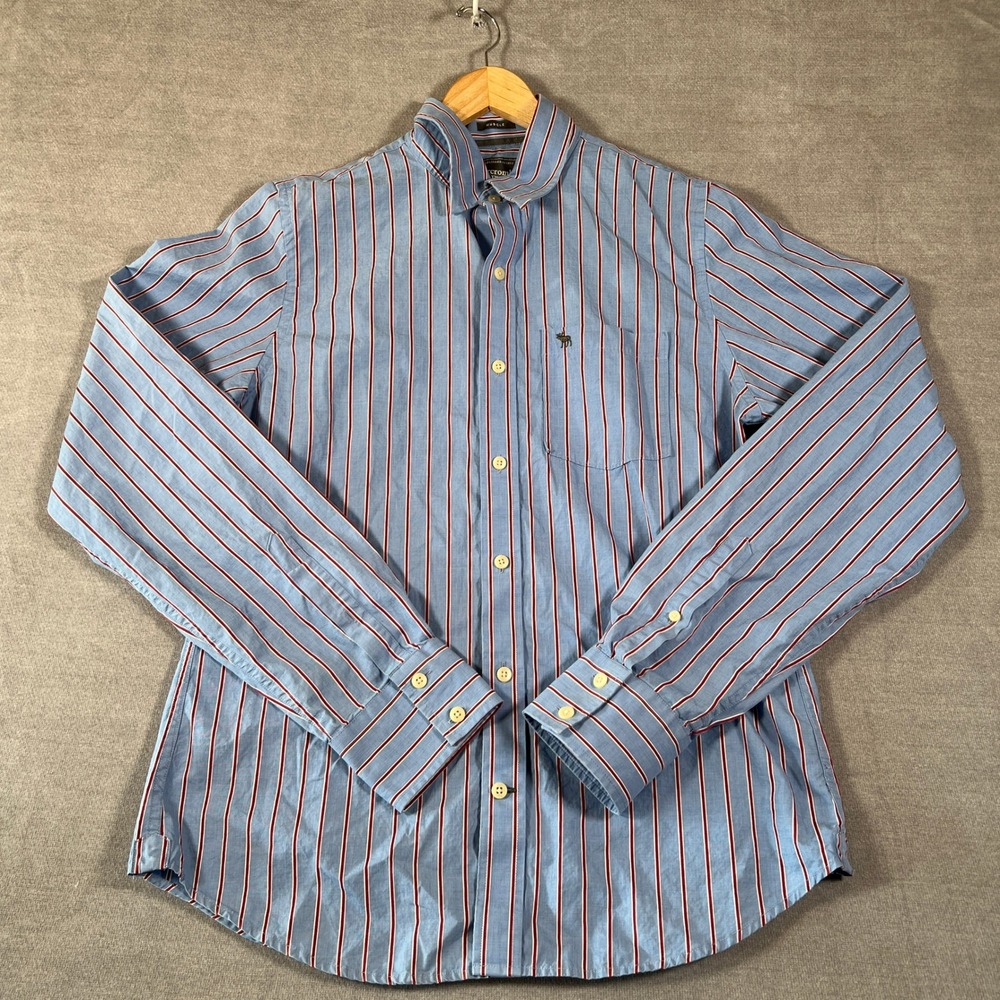 Abercrombie & Fitch Muscle Fit Striped Button Down Shirt Mens L Blue Cotton